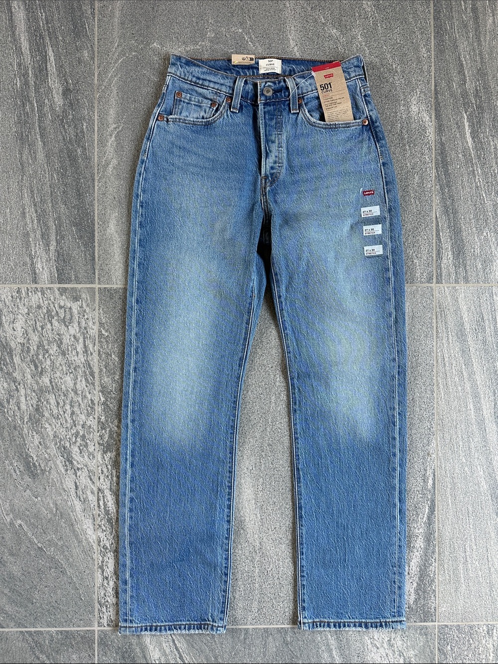 NWT Levi’s 501 Curve Jeans 27x30 High Rise Straight Leg Button Fly Stretch Denim - Picture 5 of 14
